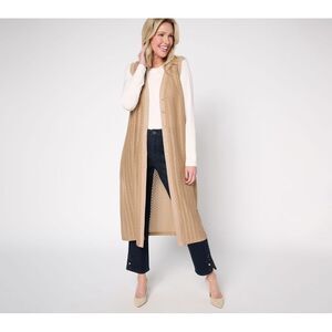 Dennis Basso Women's Jacket Sz S Textured Pointelle Duster Vest Brown A681184
